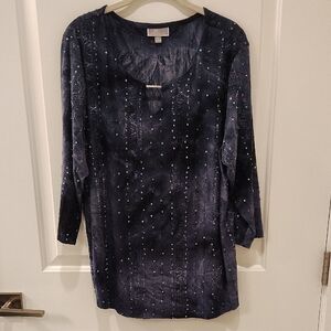 JM Collection Dark Blue Textured Top